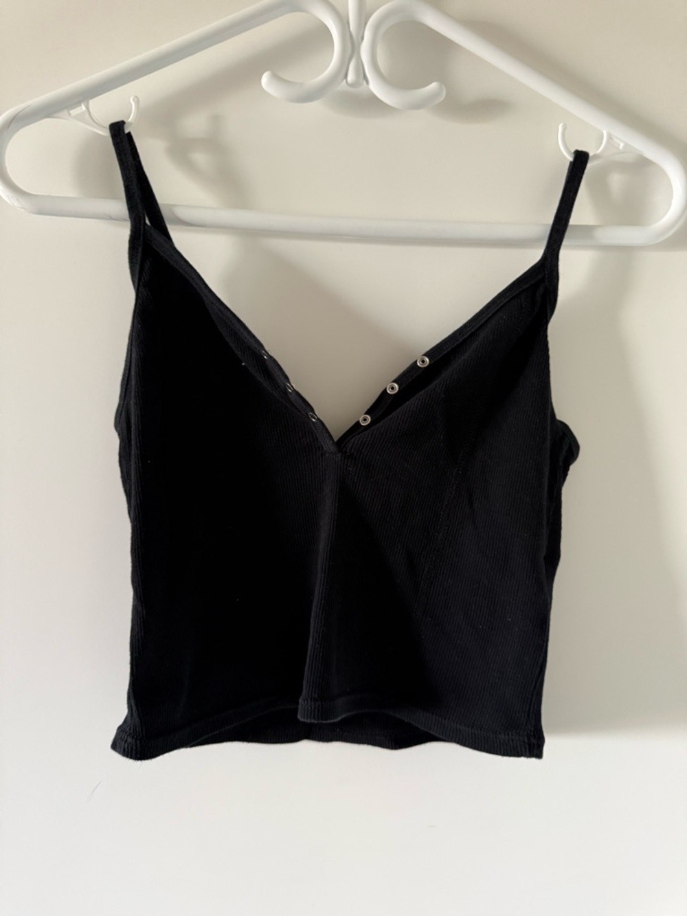 Topshop Black Ribbed V-Neck Snap-Front Cami